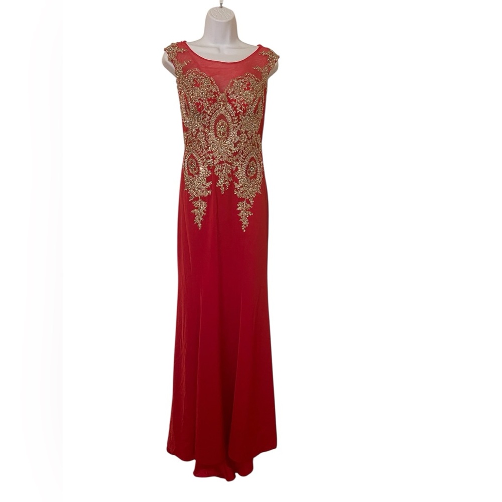 Cinderella Red and Gold Strapless Sweetheart Gown